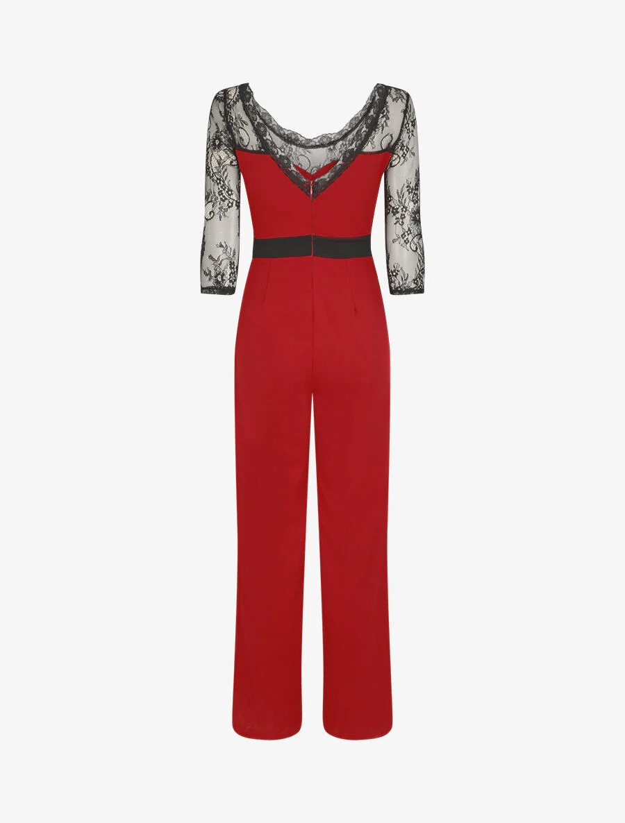 Jumpsuit met kanten mouwen - bordeaux - Image 2