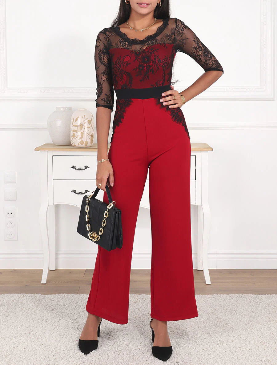 Jumpsuit met kanten mouwen - bordeaux - Image 4