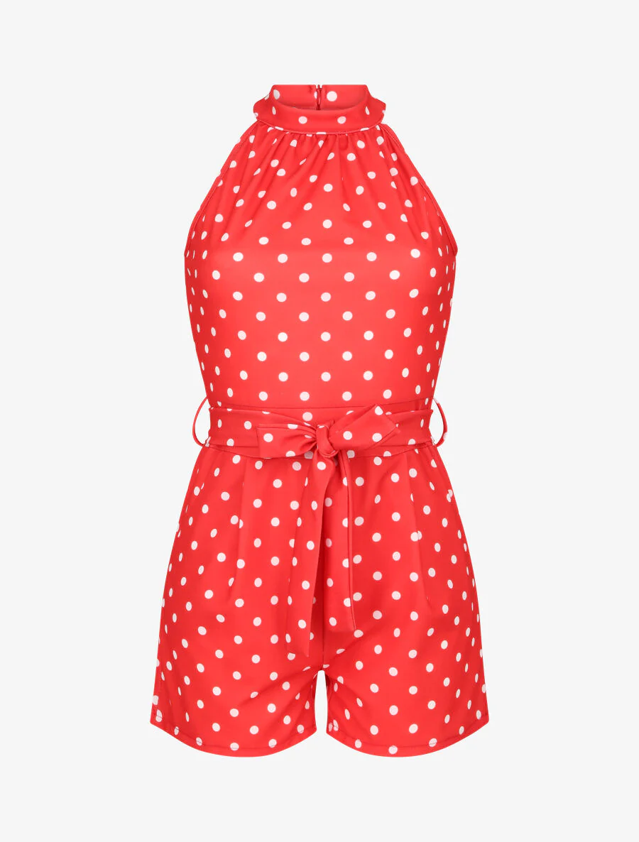 Aansluitende playsuit met stippen - Rood