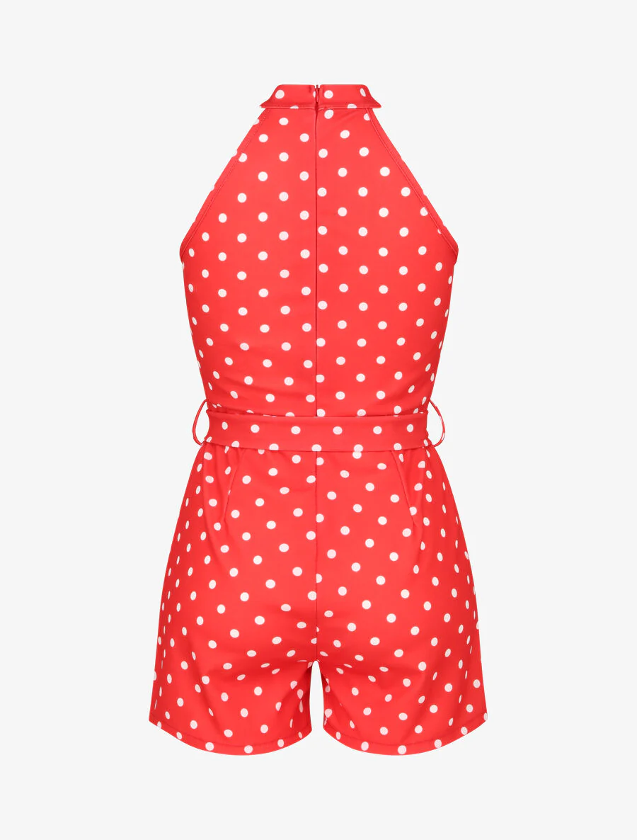 Aansluitende playsuit met stippen - Rood - Image 2
