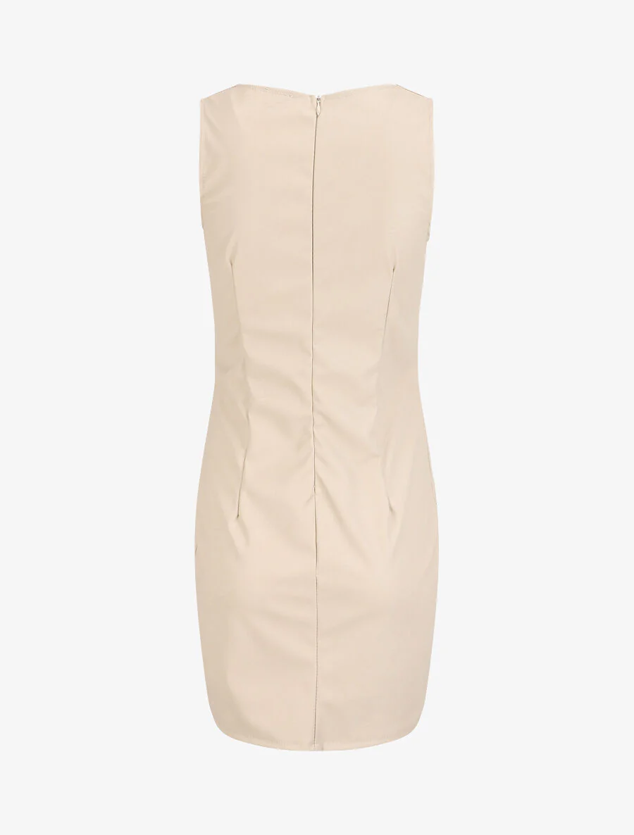 Jurk van imitatieleer met gestileerde schakels - Beige - Image 2