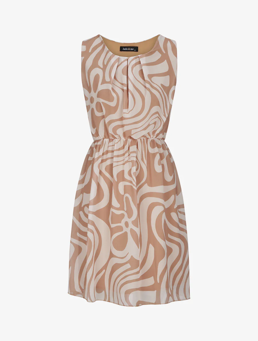 Jurk van voile met grafische print - Camel