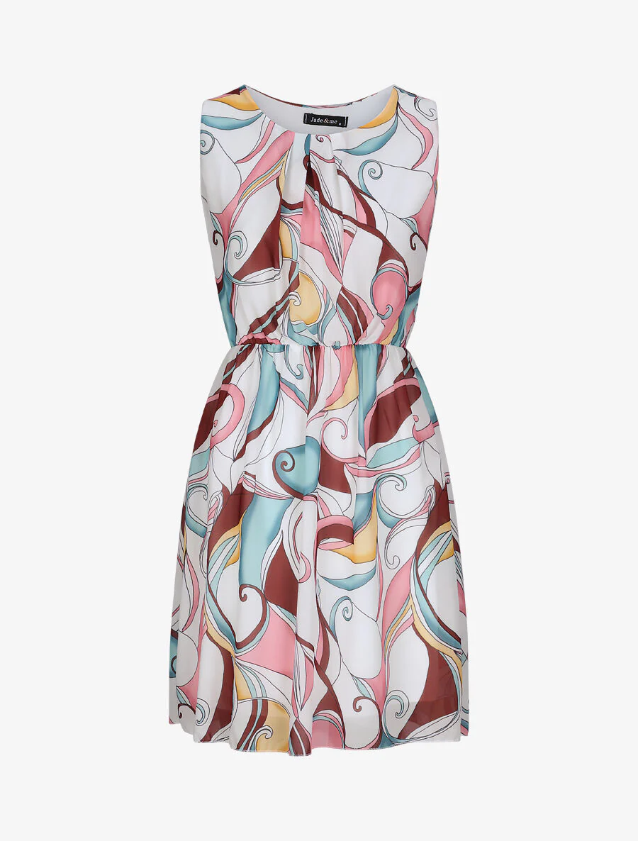Jurk van voile met psychedelische print - Wit