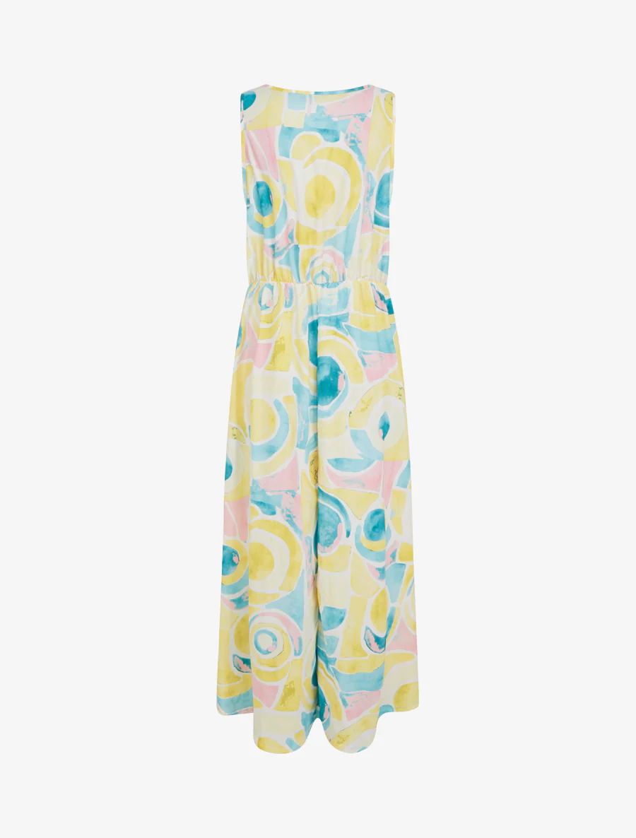 Jurk met abstracte print en elastische taille - Geel - Image 2