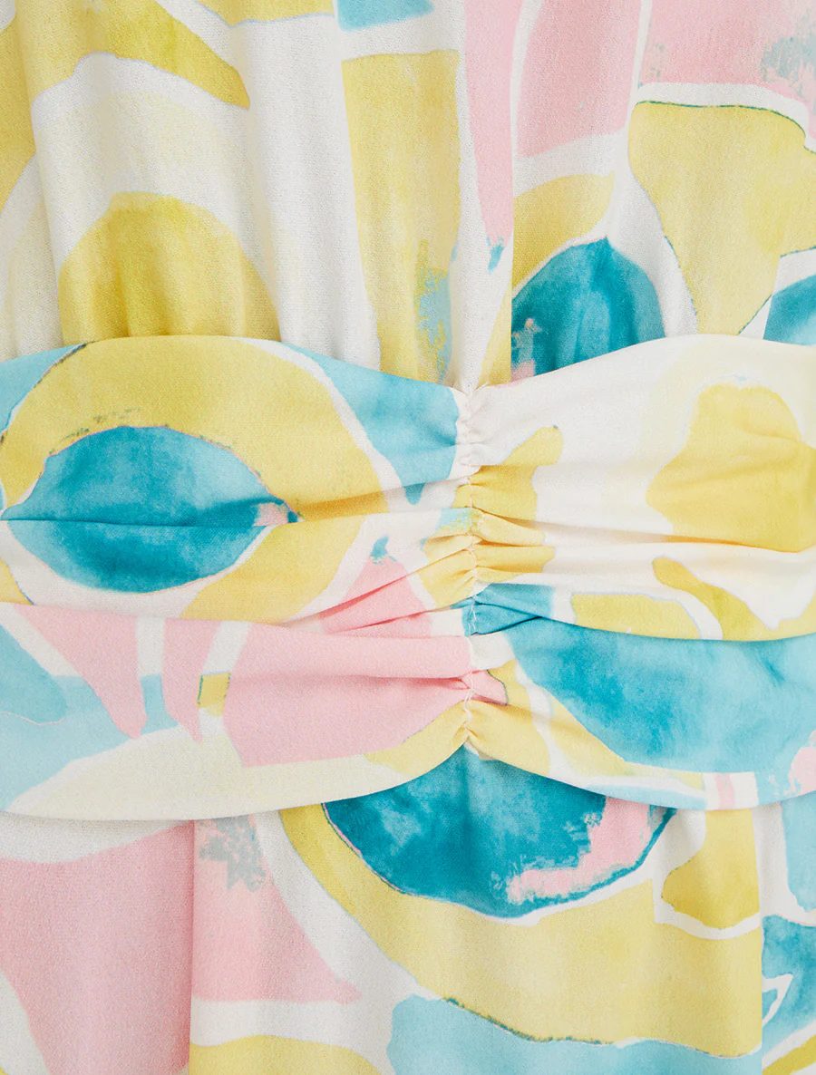 Jurk met abstracte print en elastische taille - Geel - Image 3