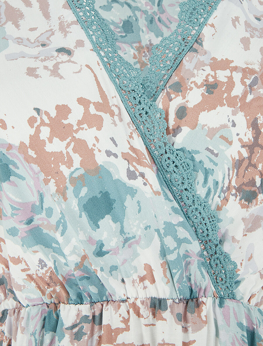 Jurk met abstracte print en geborduurd detail - groen - Image 3