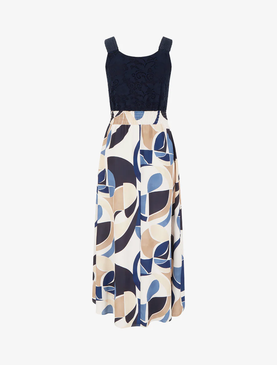 Jurk met abstracte print en gehaakte bandjes - Marine - Image 2