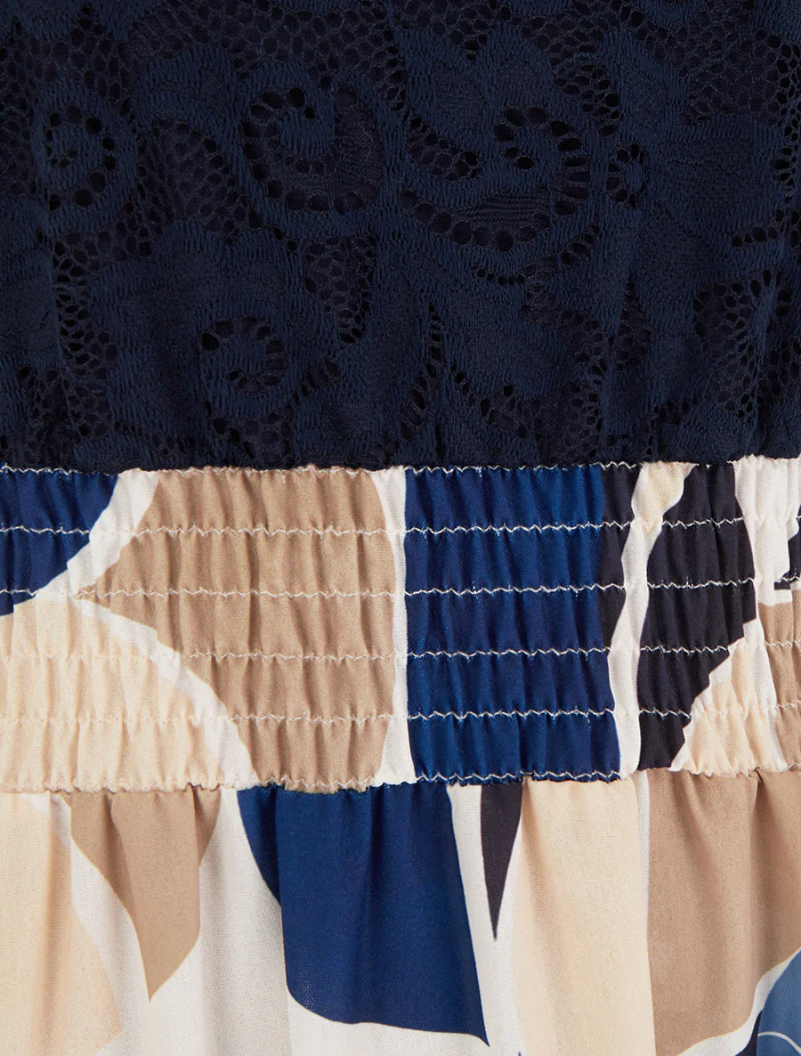 Jurk met abstracte print en gehaakte bandjes - Marine - Image 3