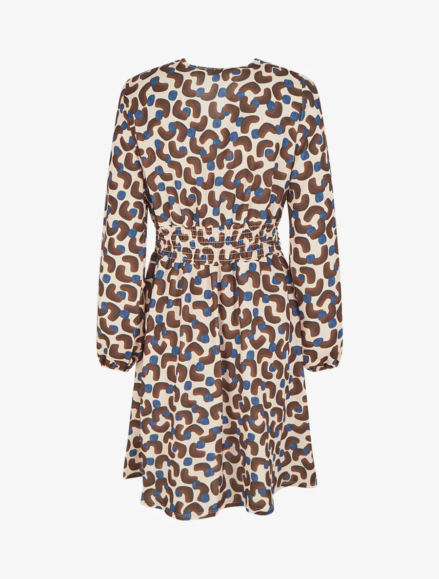 Jurk met abstracte print en overslagkraag - Bruin - Image 2