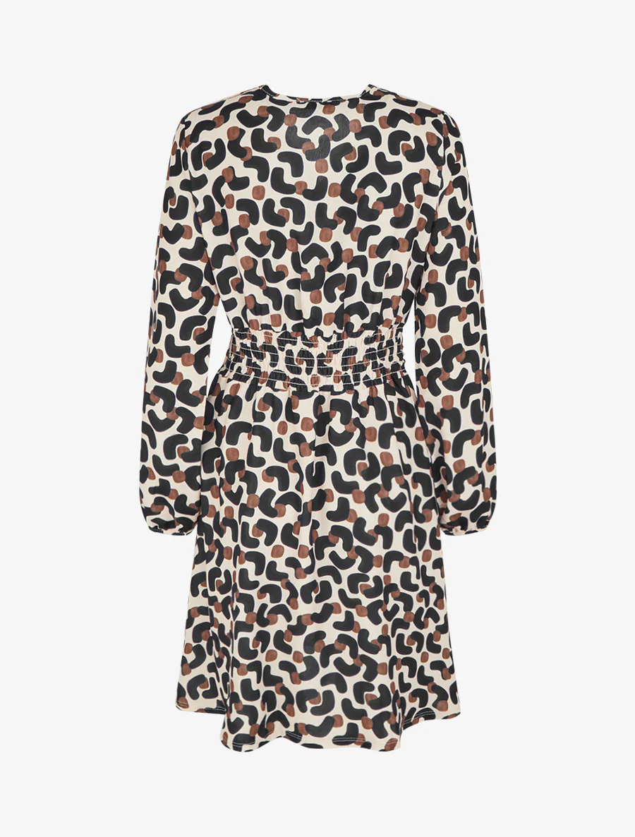 Jurk met abstracte print en overslagkraag - Zwart - Image 2