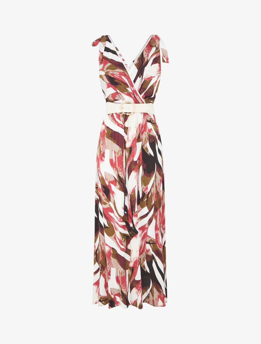 Jurk met abstracte print en schouderstrikken - bordeauxrood - Image 2