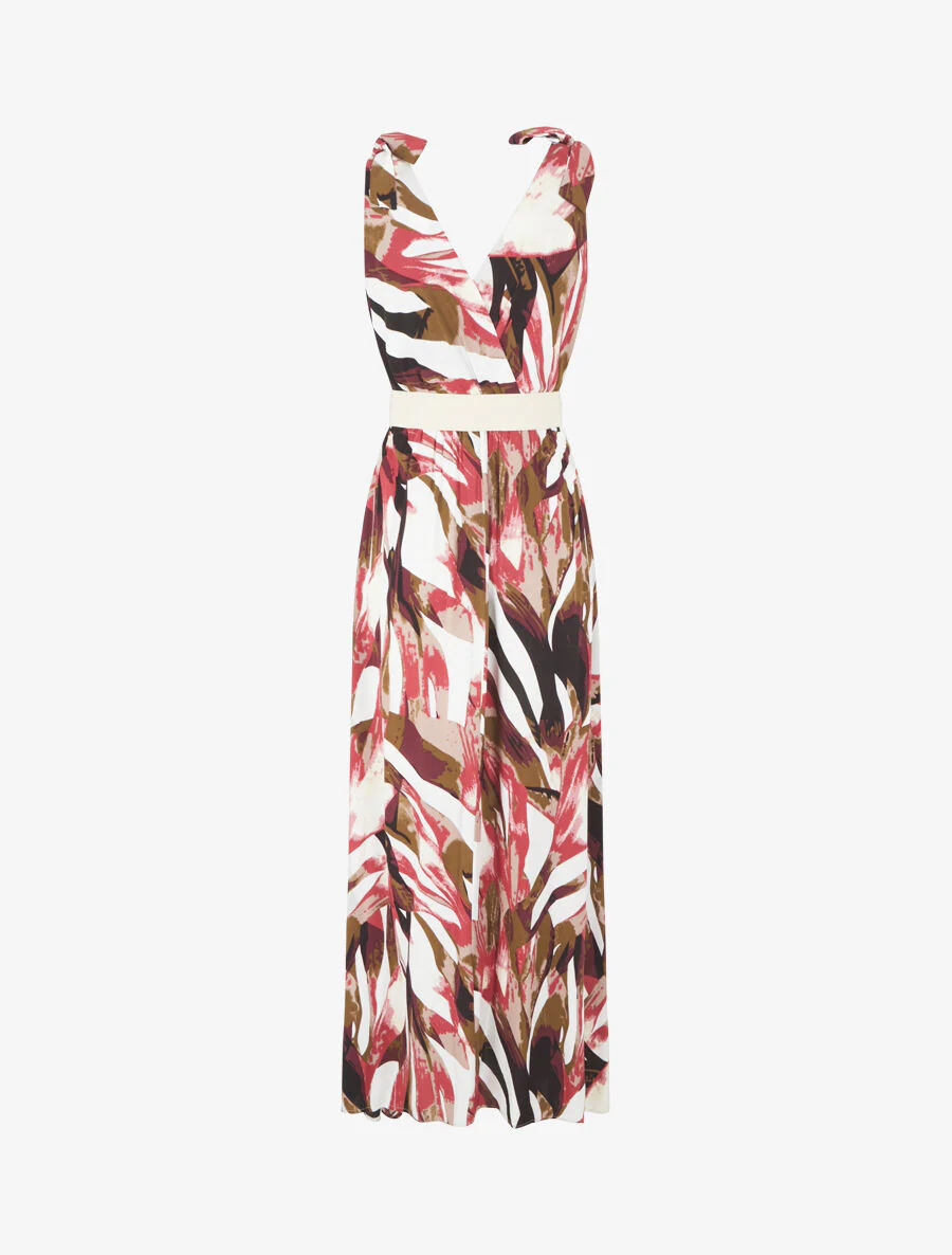 Jurk met abstracte print en schouderstrikken - bordeauxrood - Image 3