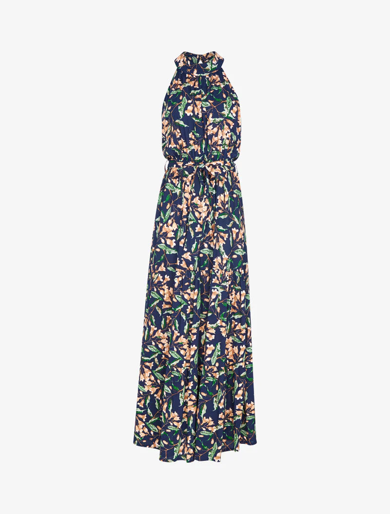 Jurk met Amerikaanse kraag en bloemenprint - marine
