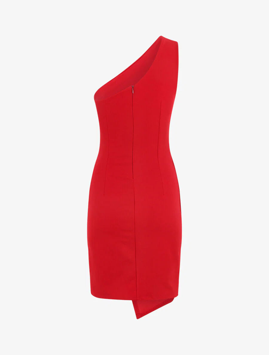 Jurk met asymmetrische schouderbandjes en gedrapeerd effect - rood - Image 3