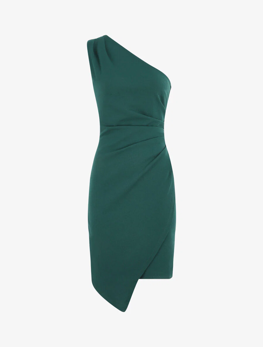 Jurk met asymmetrische schouderbandjes en gedrapeerd effect - dennengroen - Image 2