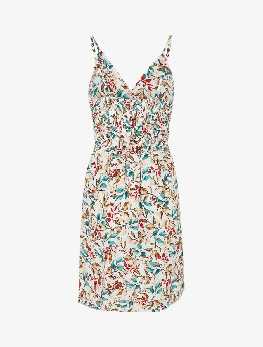 Jurk met bladerdecorprint en dunne bandjes - wit - Image 2