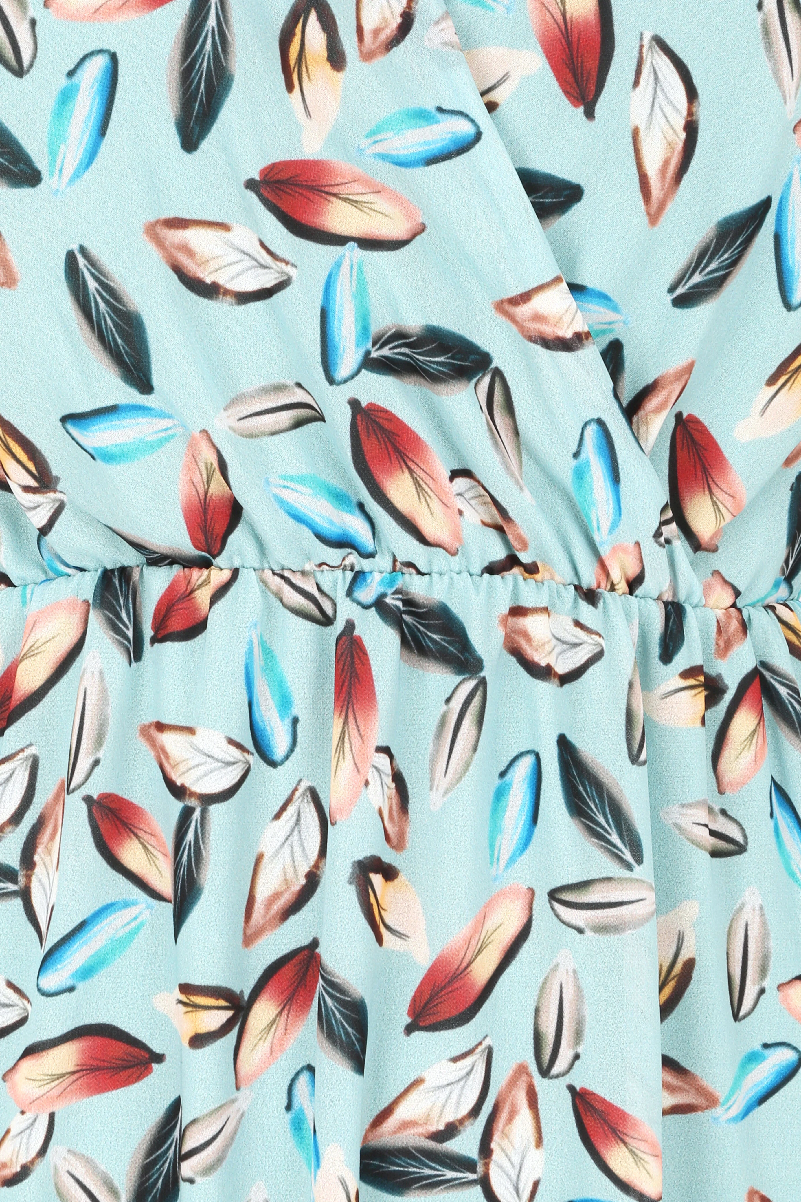 Bladerenprint jurk met bandjes en knoopdetail - Lichtblauw - Image 3