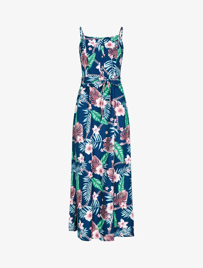 Jurk met bloemenprint en kettingen - marine