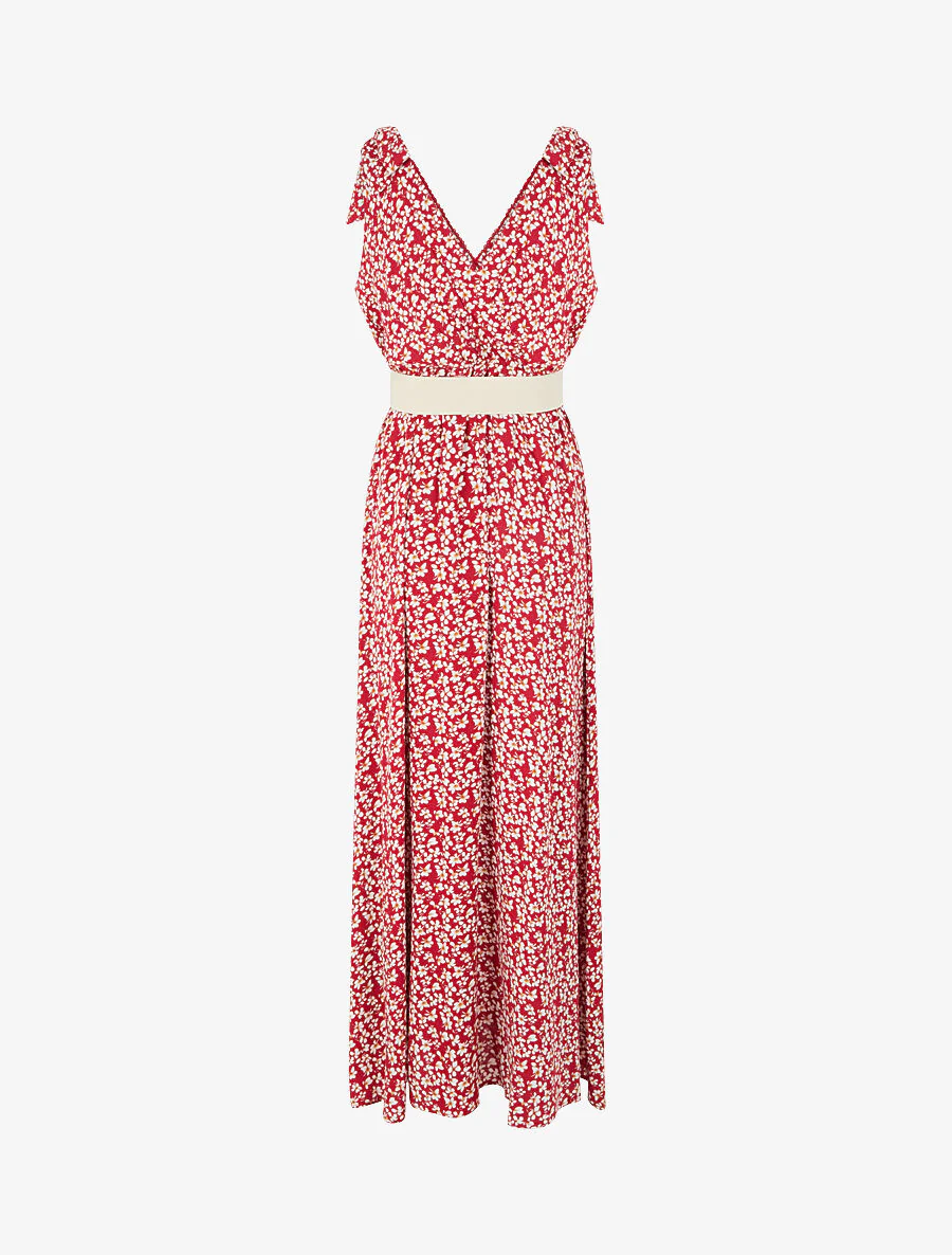Jurk met bloemenprint en schouderstrikken - Rood - Image 2