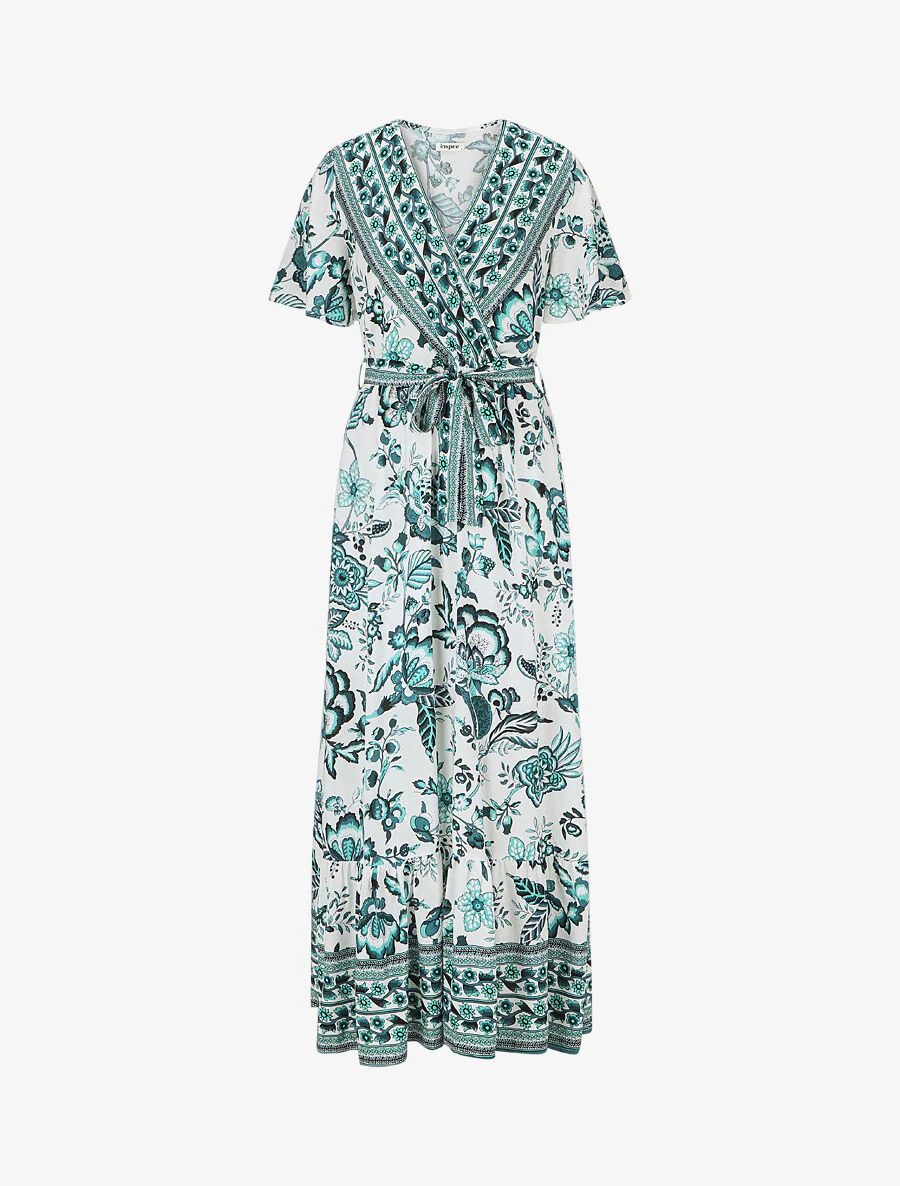 Jurk met bloemige print en elastische taille - groen