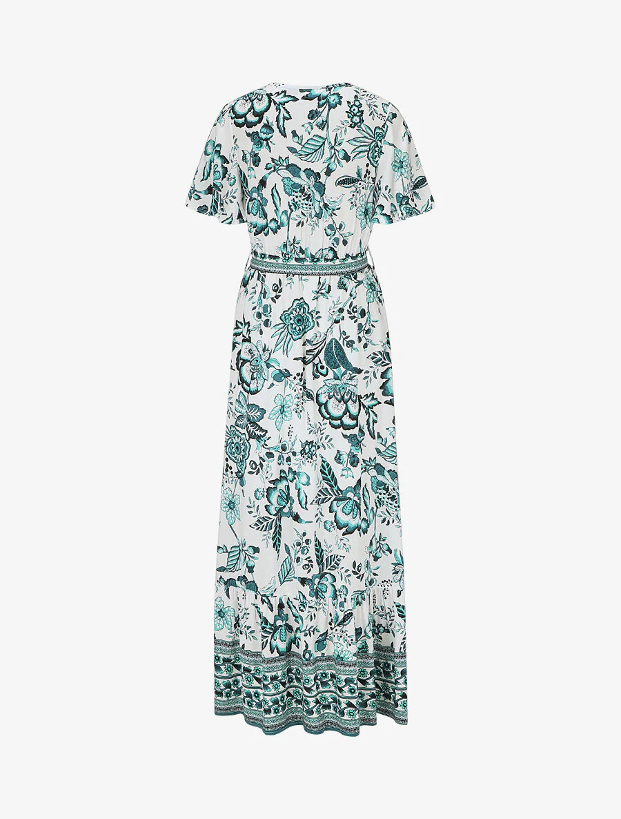 Jurk met bloemige print en elastische taille - groen - Image 2