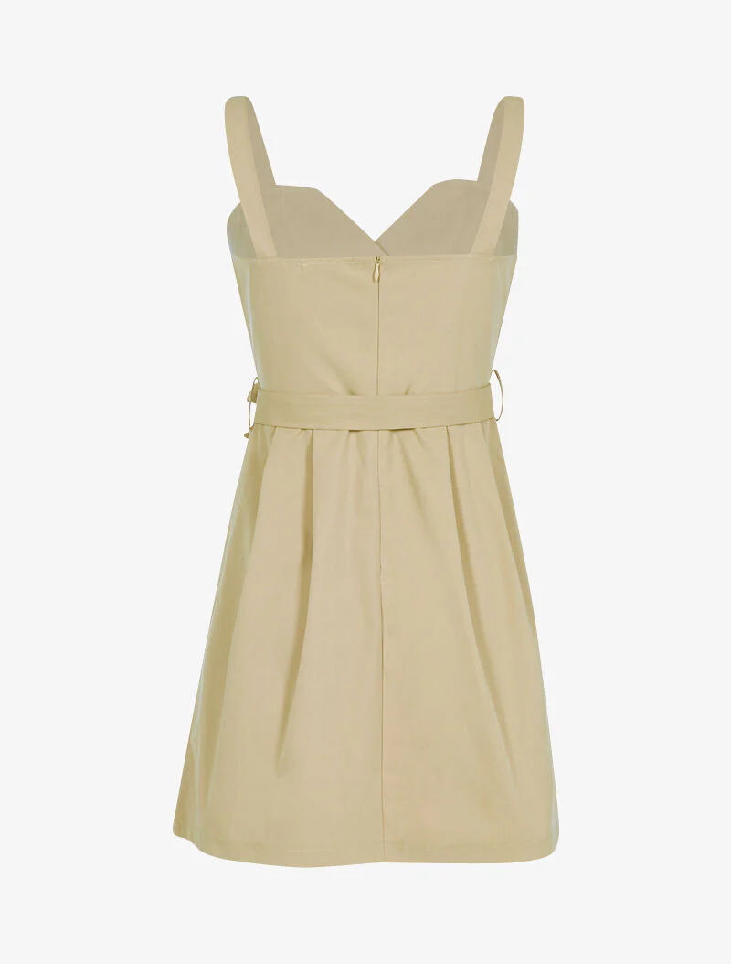Jurk met decoratieve knopen - beige - Image 2