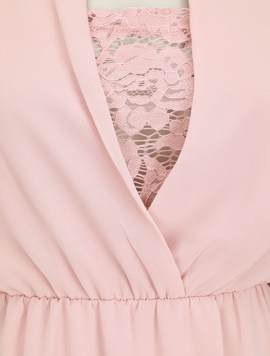 Jurk met elastische taille en kanten detail - Roze - Image 3