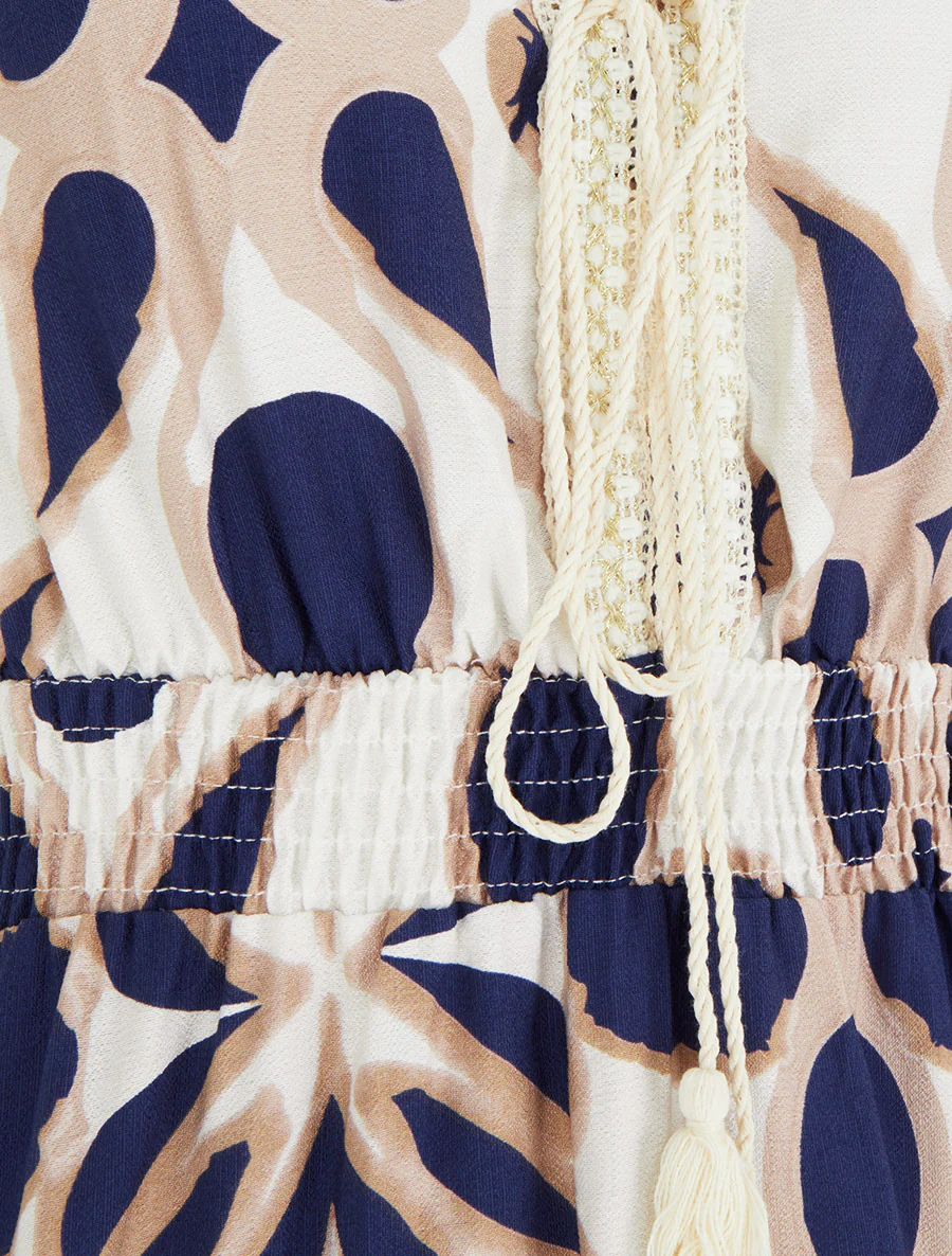 Jurk met fantasieprint en haakkraag - Marine - Image 3