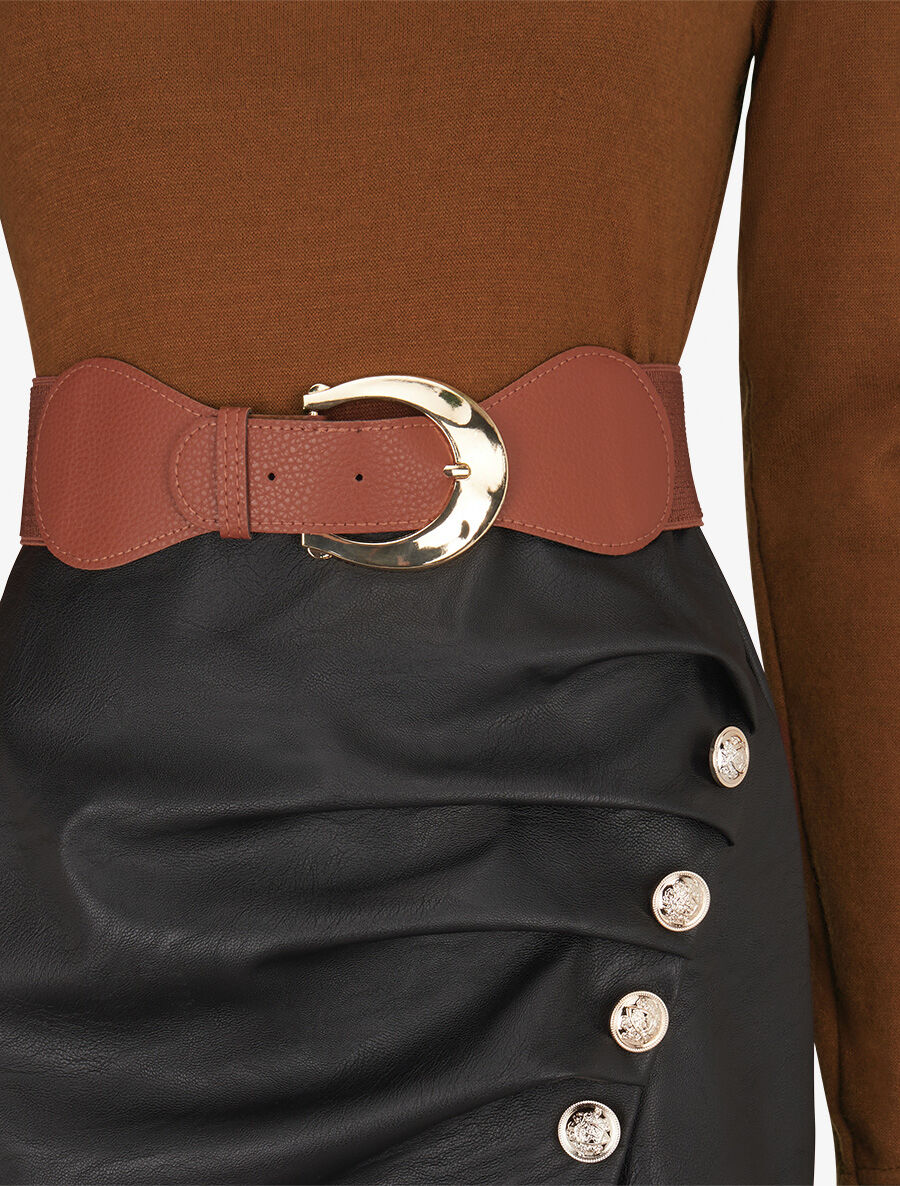 Jurk met geplooide rok van twee materialen met knopen - Camel - Image 3