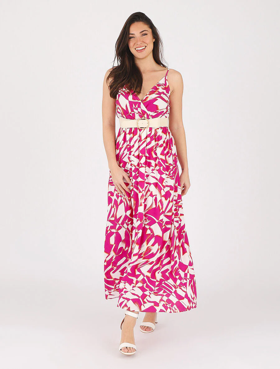 Jurk met grafische print en dunne schouderbandjes - fuchsia - Image 4