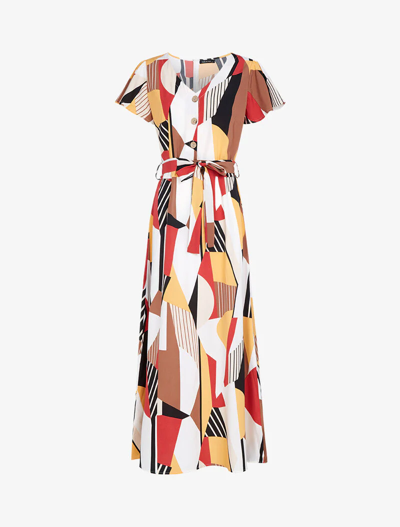Jurk met grafische prints - ecru