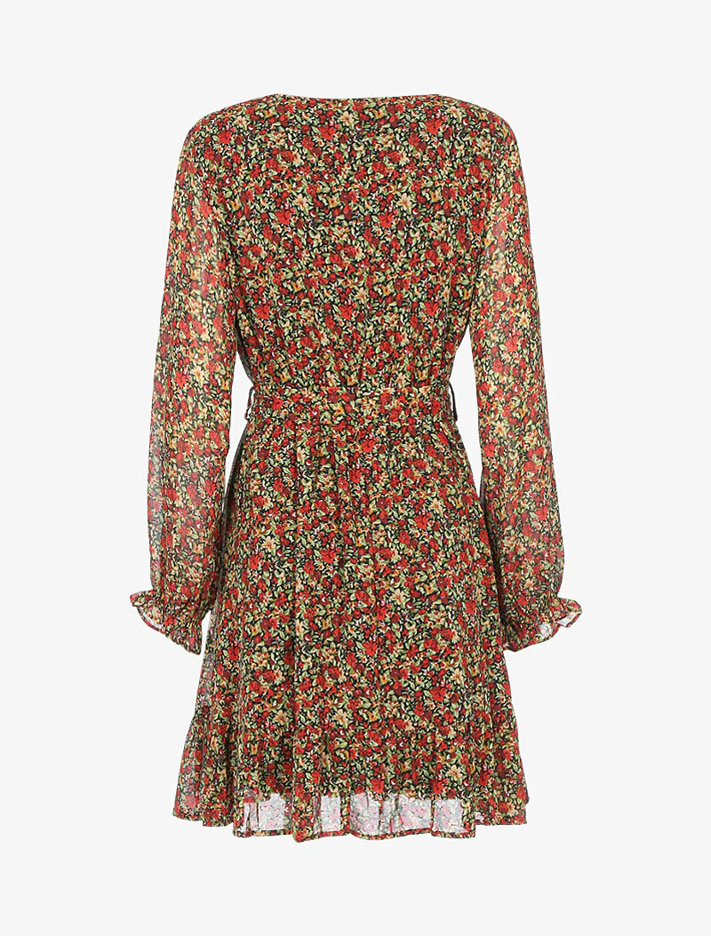 Jurk met iriserende strepen en kleine bloemen - rood - Image 2