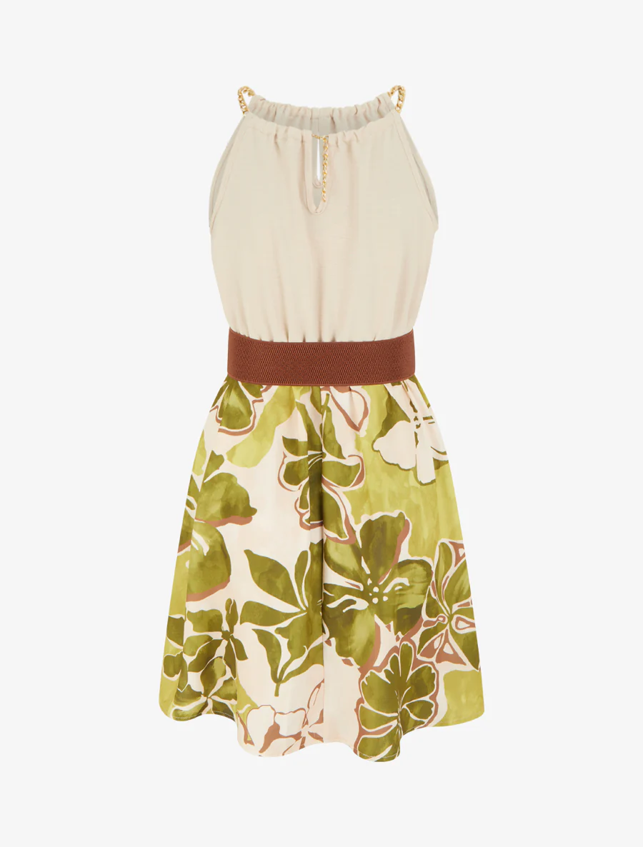 Jurk met kettingbandjes grote bloemenprint - Olijfgroen - Image 2