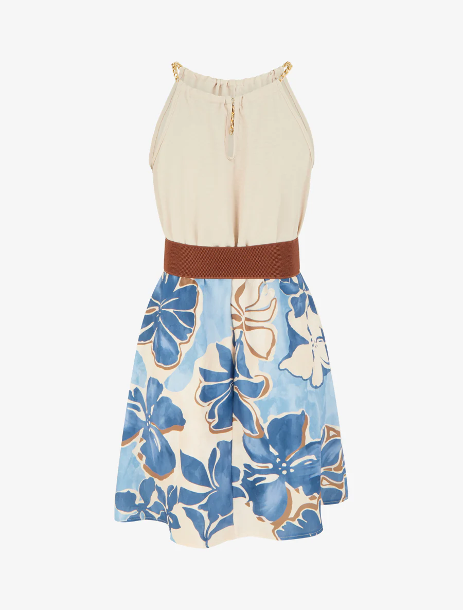 Jurk met kettingbandjes grote bloemenprint - Lichtblauw - Image 2