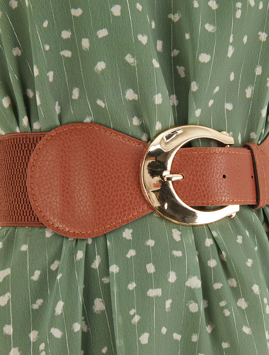 Jurk met kettingbandjes met gespikkeld patroon - Kaki - Image 3