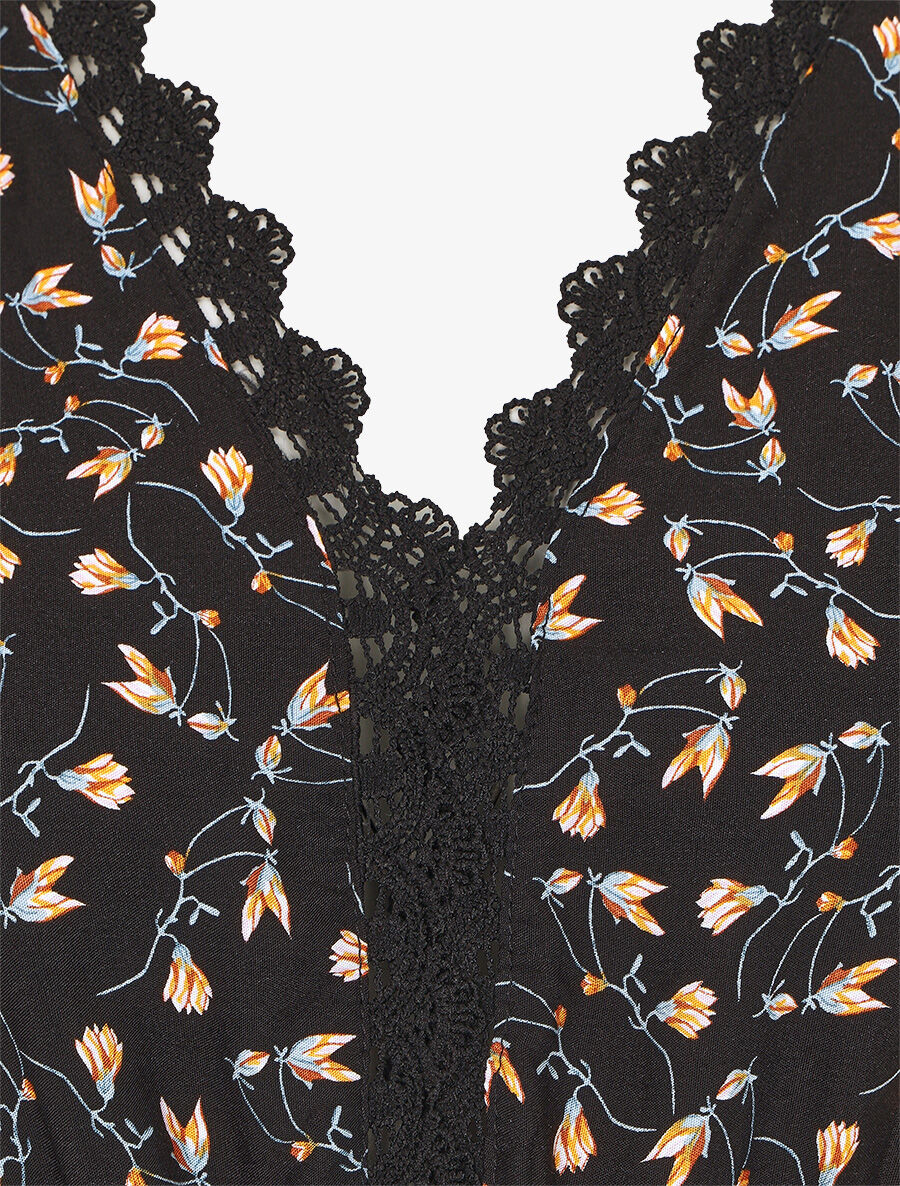 Jurk met kleine bloemenprint en dubbele mouwen - zwart - Image 3