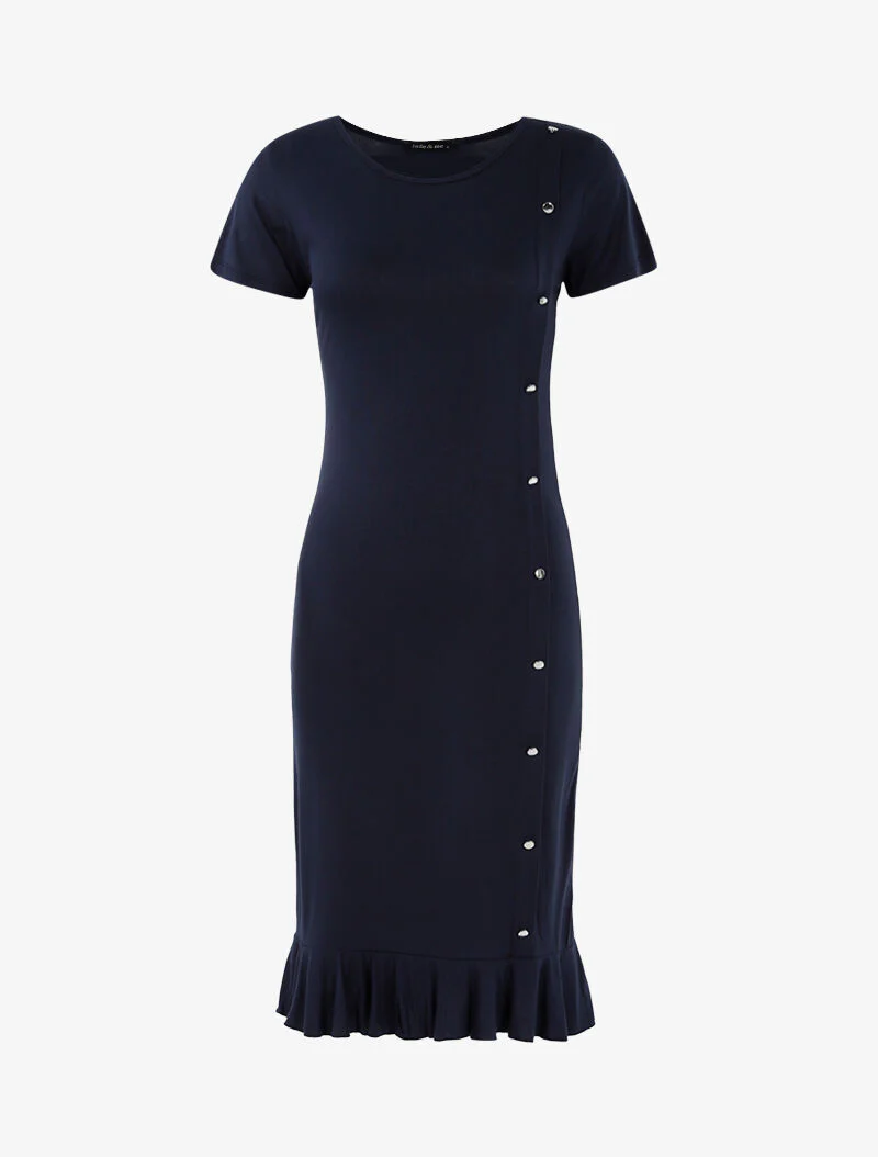 Jurk met knoopsluiting en volant rand - marine