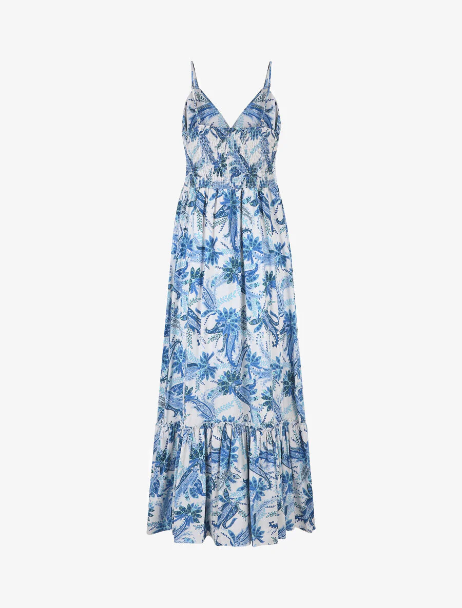 Jurk met sjaalprint met ruches aan de onderkant - blauw - Image 2