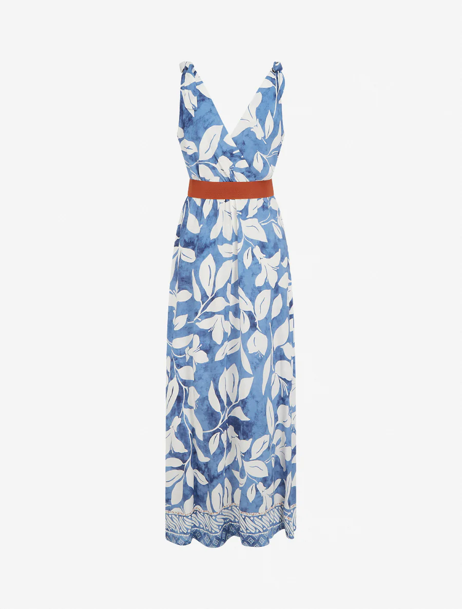 Jurk met tropische bloemenprint en strikbandjes - Lichtblauw - Image 2