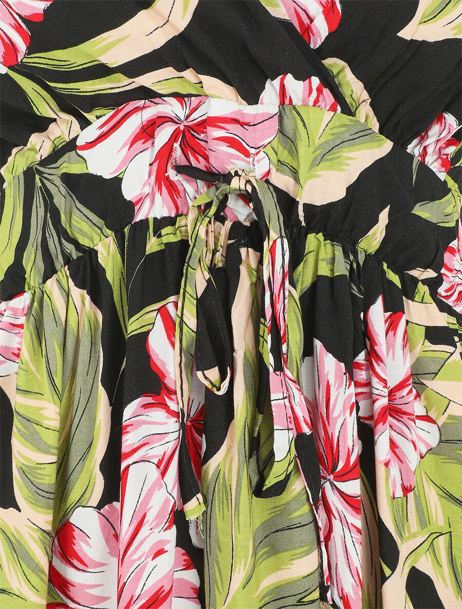 Jurk met tropische print en dunne bandjes - zwart - Image 3