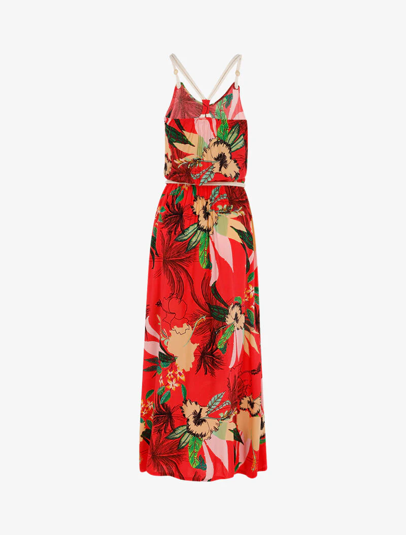 Jurk met tropische print en koordstijl details - rood - Image 2