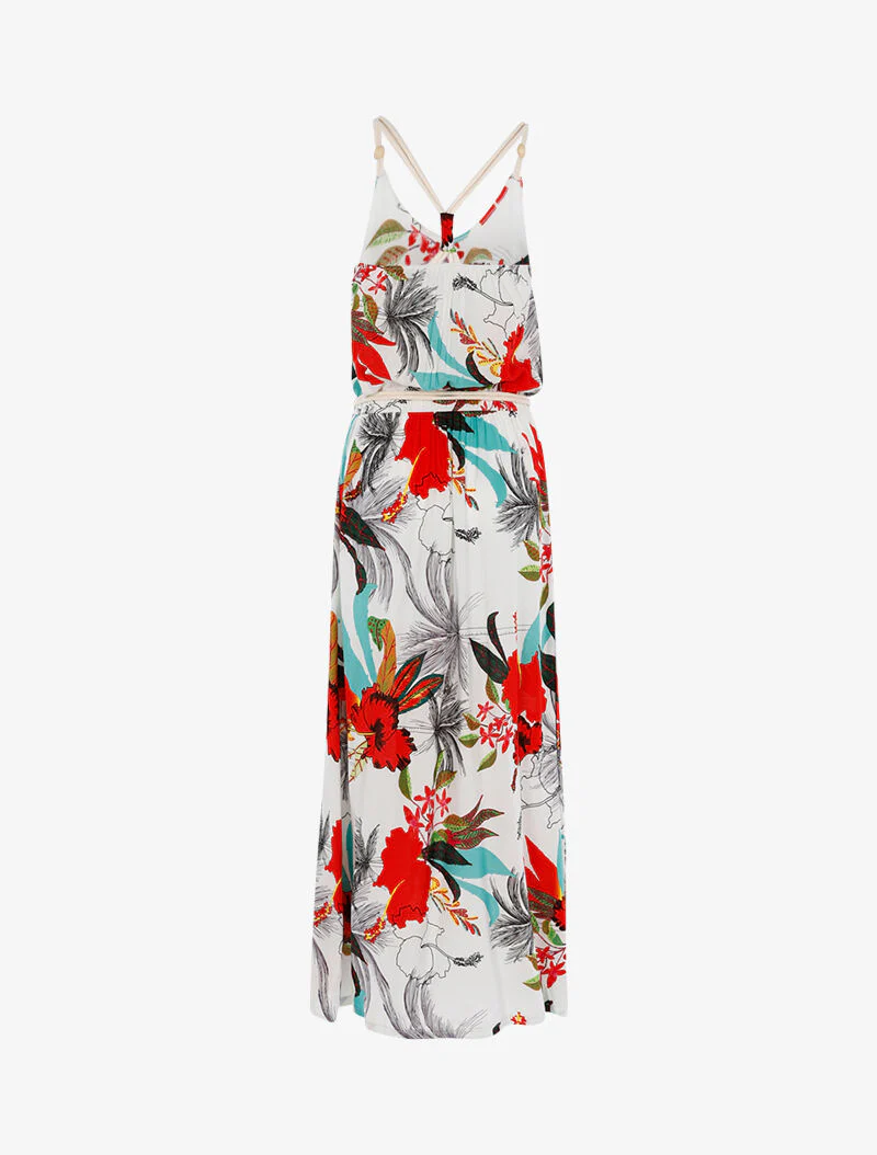 Jurk met tropische print en koordstijl details - wit - Image 2