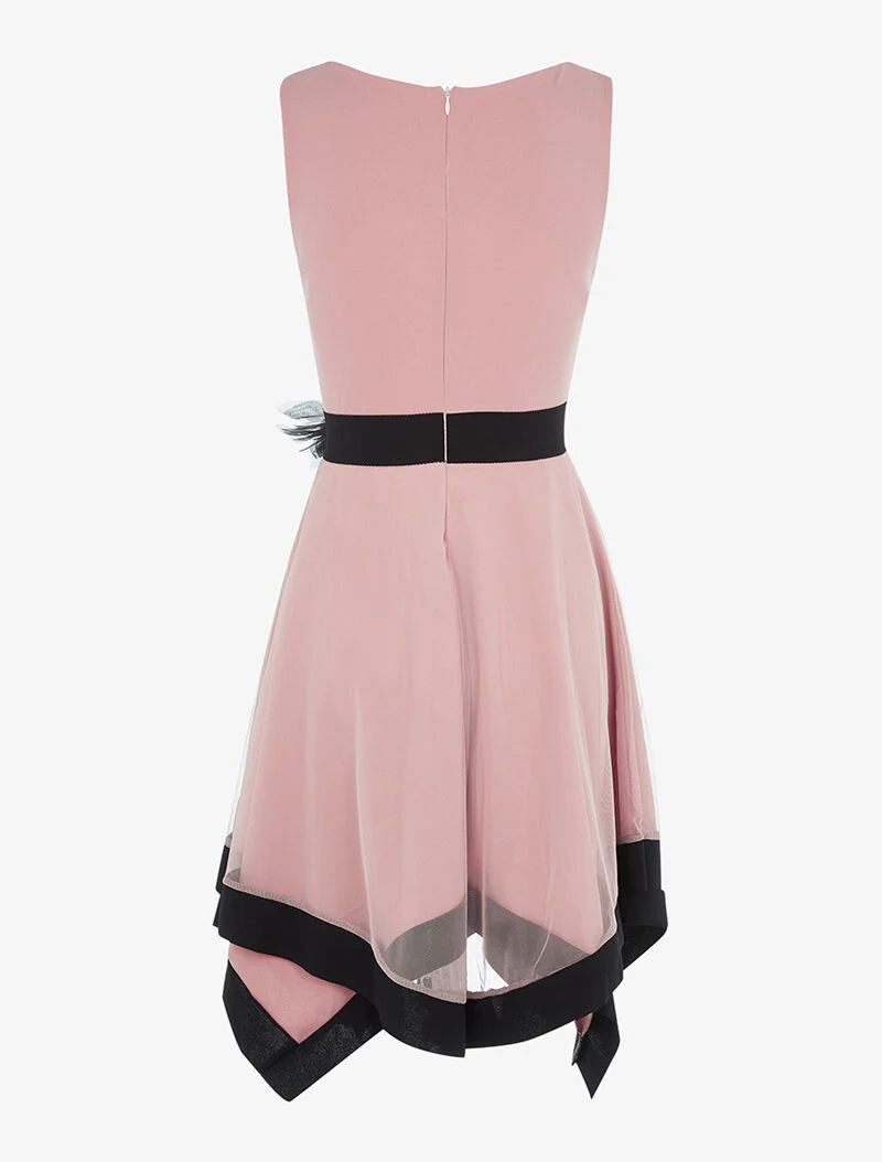 Jurk met tule inzetstuk en broche - oudroze - Image 2