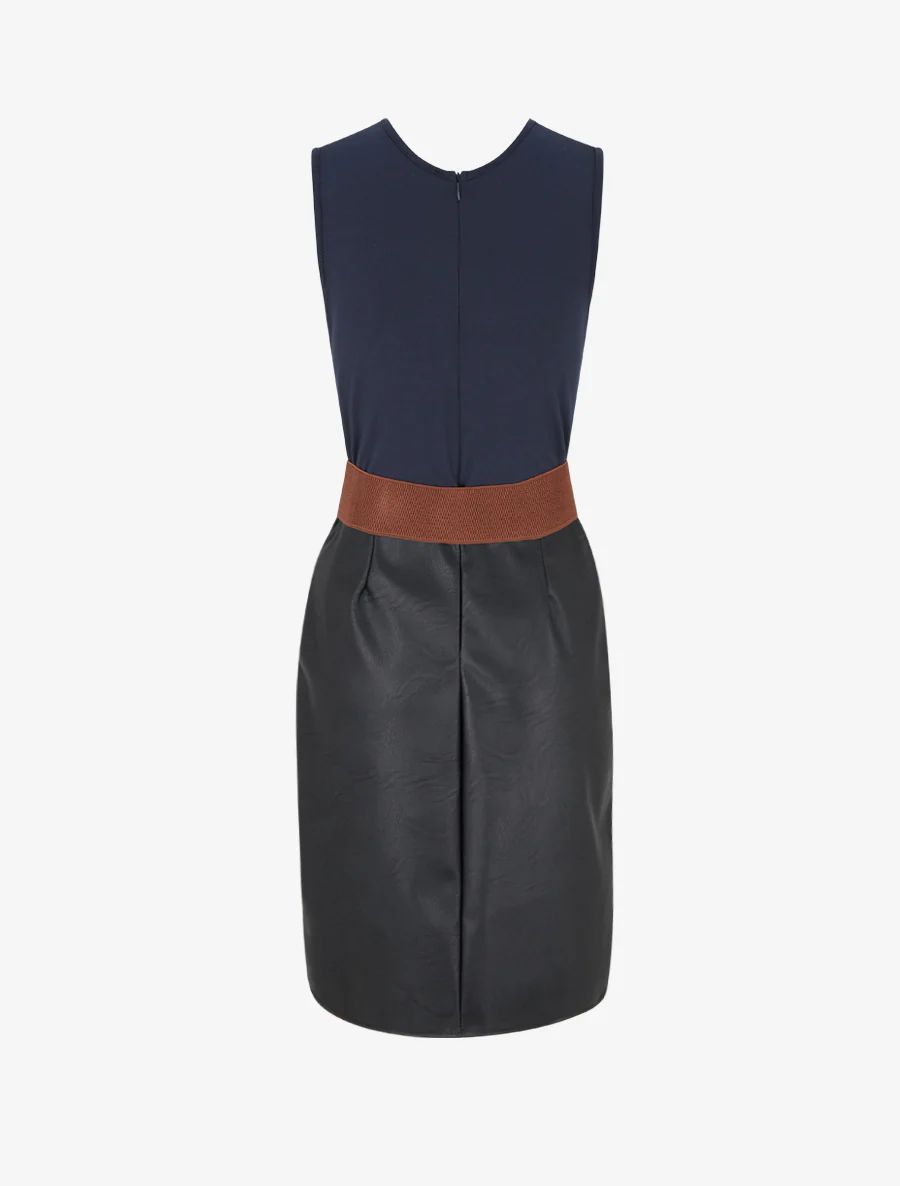 Jurk met twee materialen en V-hals - Zwart - Image 2