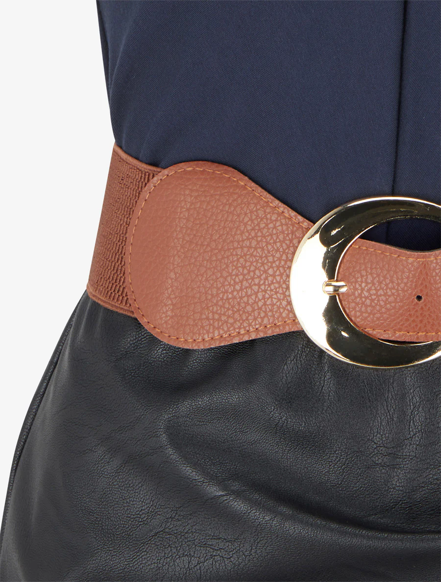 Jurk met twee materialen en V-hals - Zwart - Image 3