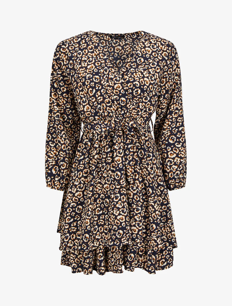 Skaterjurk met luipaardprint - Marineblauw
