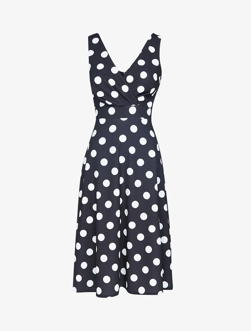 Jurk in jaren 50-stijl met stippen - Zwart - Image 2