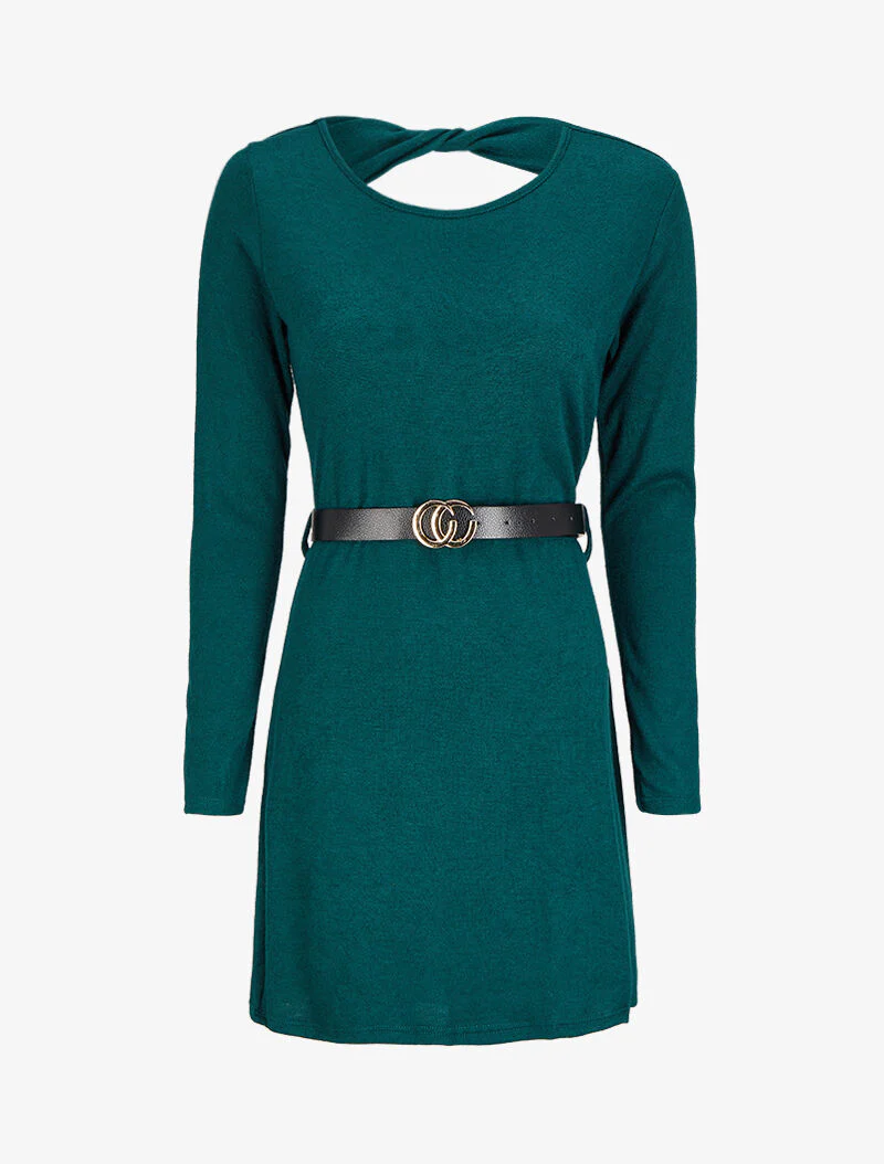 Open rug trui jurk met gedraaid detail - Dennengroen