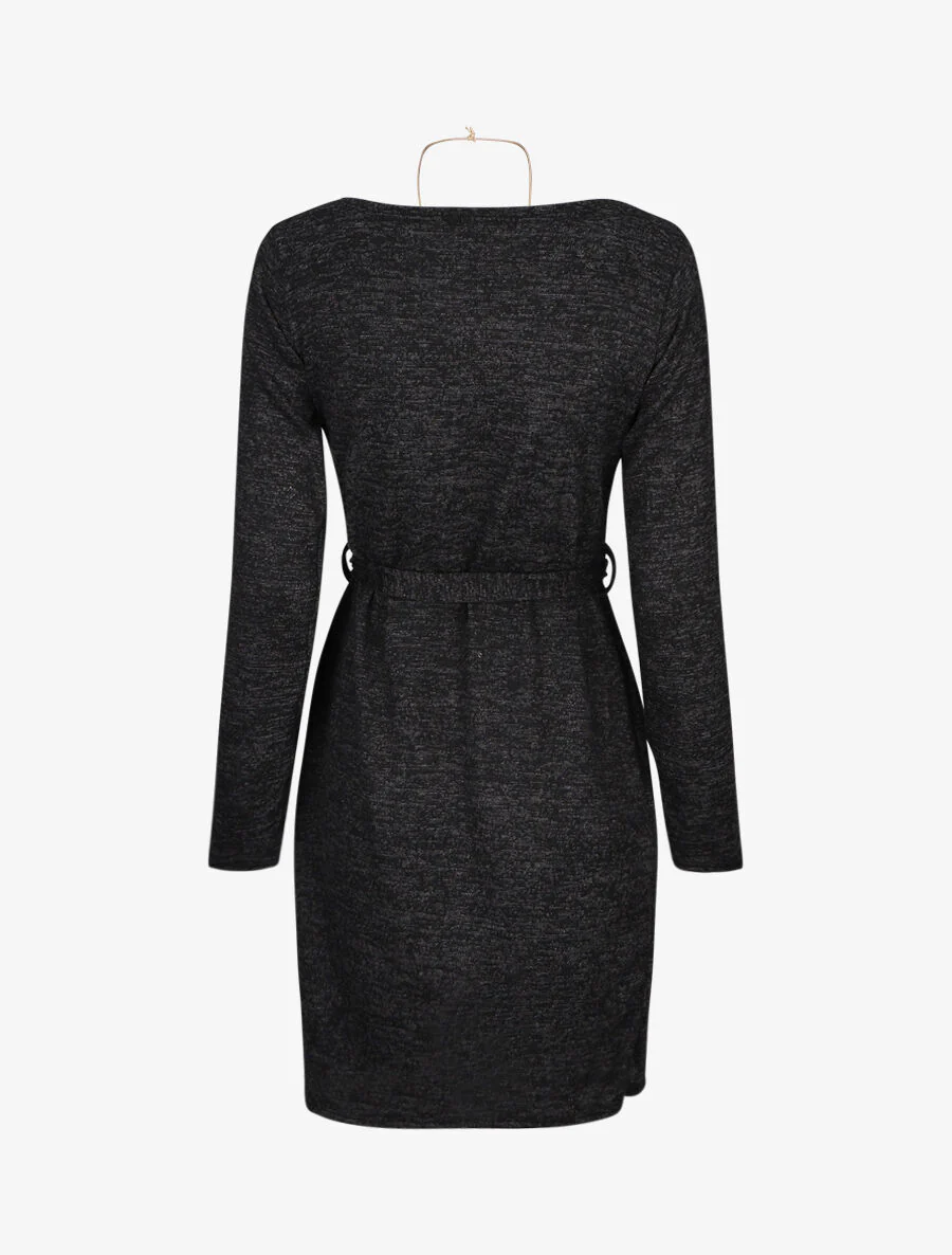 Wikkelstijl trui jurk - Zwart - Image 2