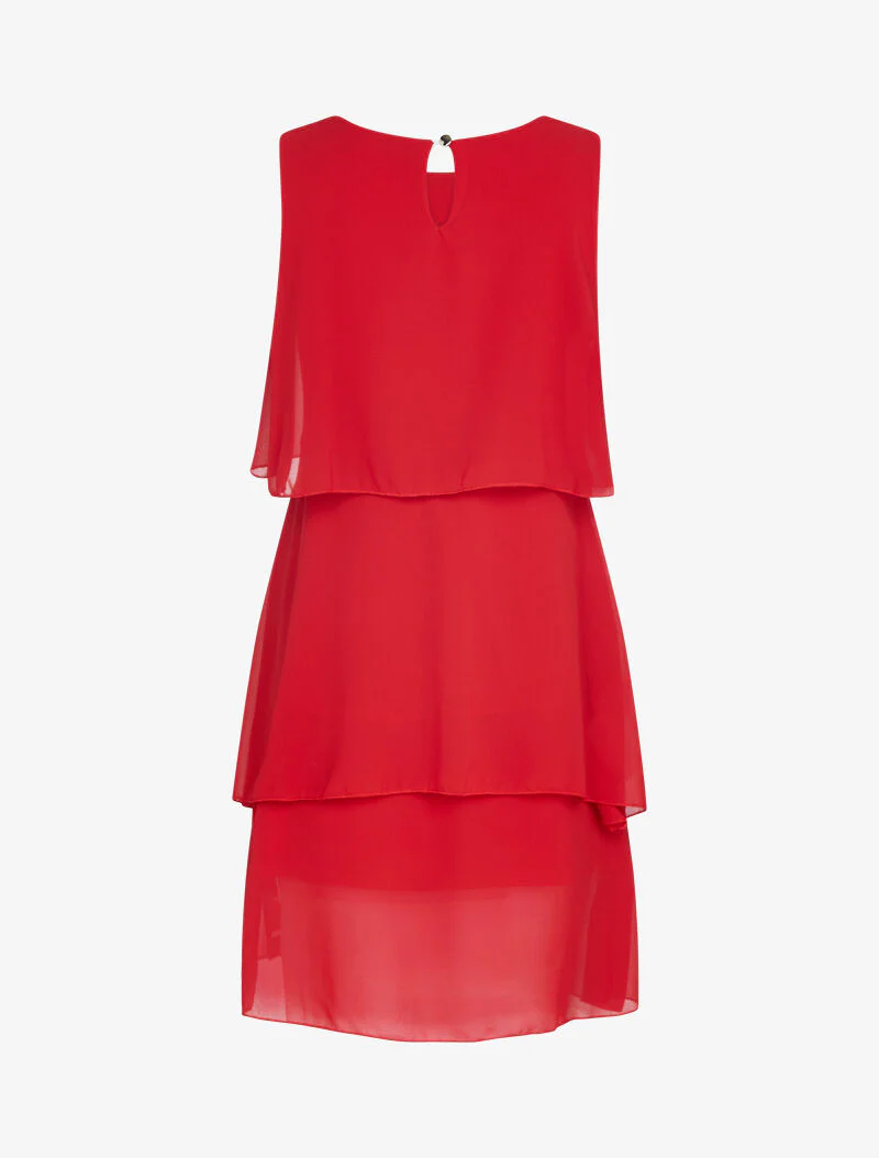 Jurk van chiffon met juweelhalslijn - rood - Image 2
